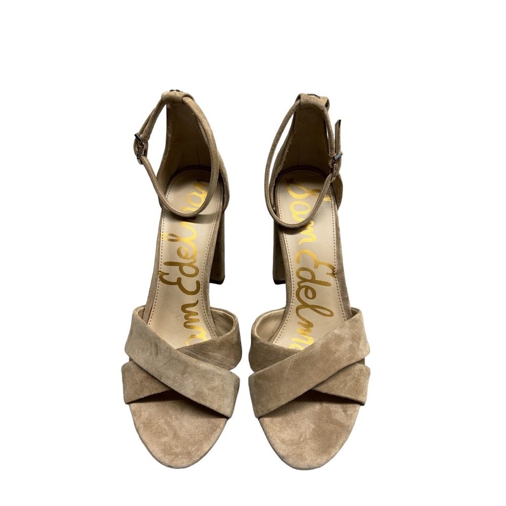 Sam Edelman Yancy Block Heel Ankle Strap Golden Carmel Suede Sandal Size 10